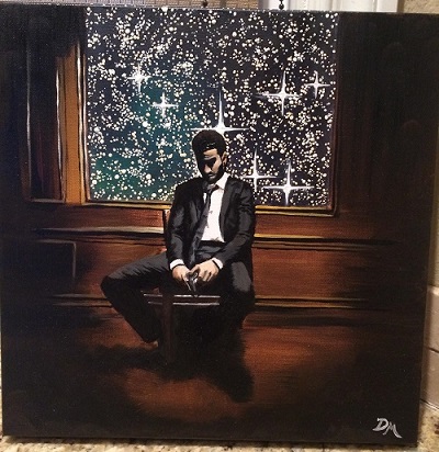 Oil painting recreation of Kid Cudi's album: 'Man on the Moon II'